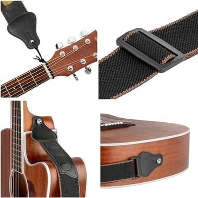 Guitar Strap, 100% Soft Cotton Guitar Straps With 3 Pick Holders For Bass, Electric & Acoustic Guitar (Black) image 5
