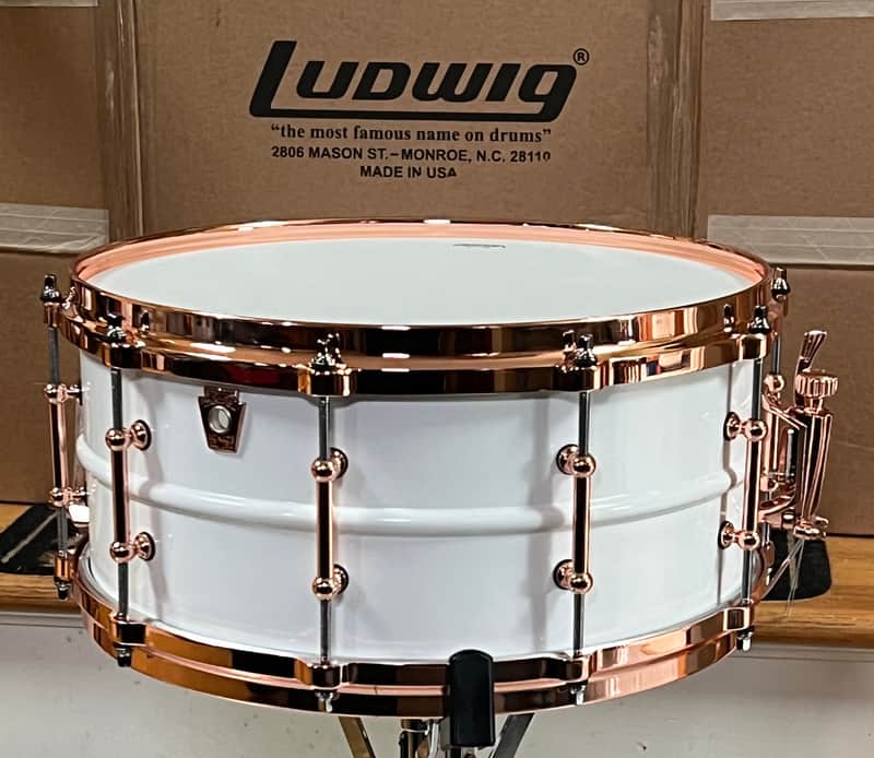 Ludwig LB430TDC Polar-Phonic 6.5x14" Brass Snare Drum with Copper Hardware 2021 - Present - Polar White image 1