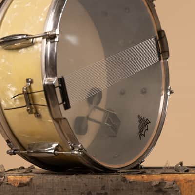 1960s Gretsch 5.5x14 Dixieland White Marine Pearl Snare Drum image 7