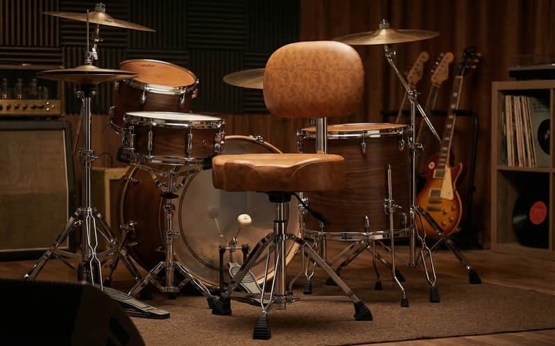 Augioth Drum Throne with Backrest Padded Hydraulic Drum Chair Height Adjustable Drum Stool with Stable Bass Comfortable Memory Foam Drum Seat for Adult Drummers Guitar Players Light Brown image 1