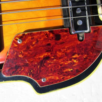 Beatle Bass Copy, 1960's, Japan, Scroll Headstock, Sunburst, Case image 8