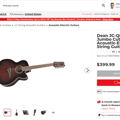 Dean JC-QM-12-TGE / 12-String Jumbo Cutaway / compare with Gretch Guild Alvarez Takamine image 18