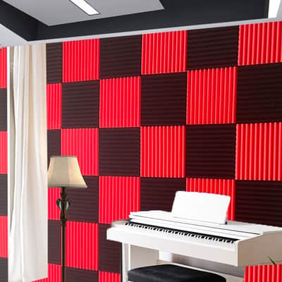 52 Pack Black Red 1" X 12" X 12" Acoustic Wedge Studio Foam Sound Absorption Wall Panels image 2