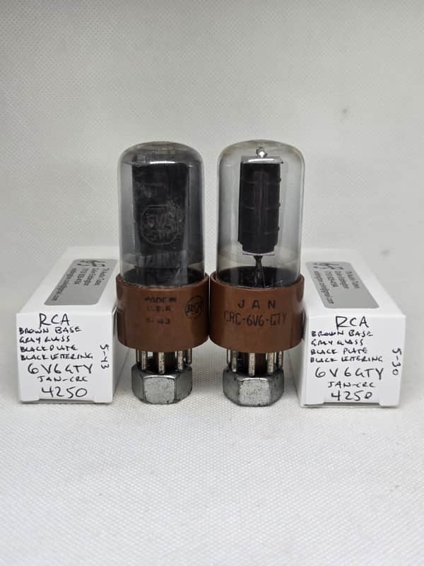 RCA JAN 6V6GTY Brown Base Gray Glass Perfectly Matched Pair NOS 6V6 6V6GT VT107 image 1
