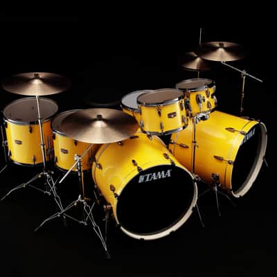 ~LIMITED EDITION~ TAMA Imperialstar 7-Piece 10/12/14/16/22/22 Double-Bass Drum Kit Set in Electric Yellow w/ Black Nickel Hardware & Matching Snare image 2