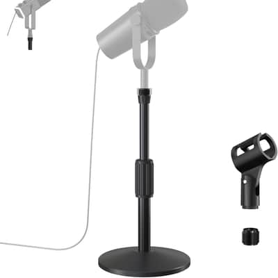 Desktop Mic Stand,Adjustable Height Podcast Microphone Stand with Mic Clip 3/8" to 5/8" Adapter image 1
