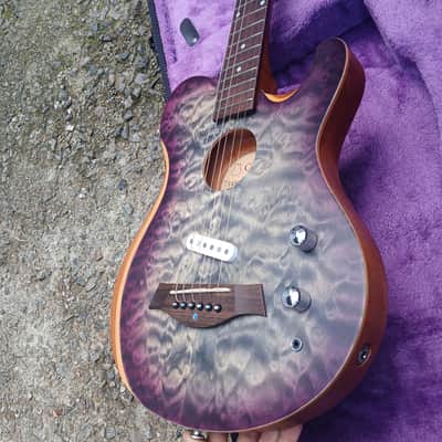 CLIP SAE-580 Travel Silent Guitar Black quilted Purple Burst image 5