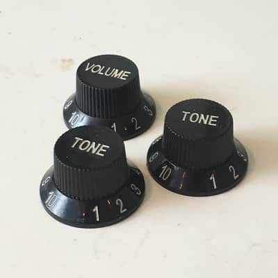 3 Black Vintage Fender Japan Strat MIJ Stratocaster Knobs Guitar Relic No Spokes image 3