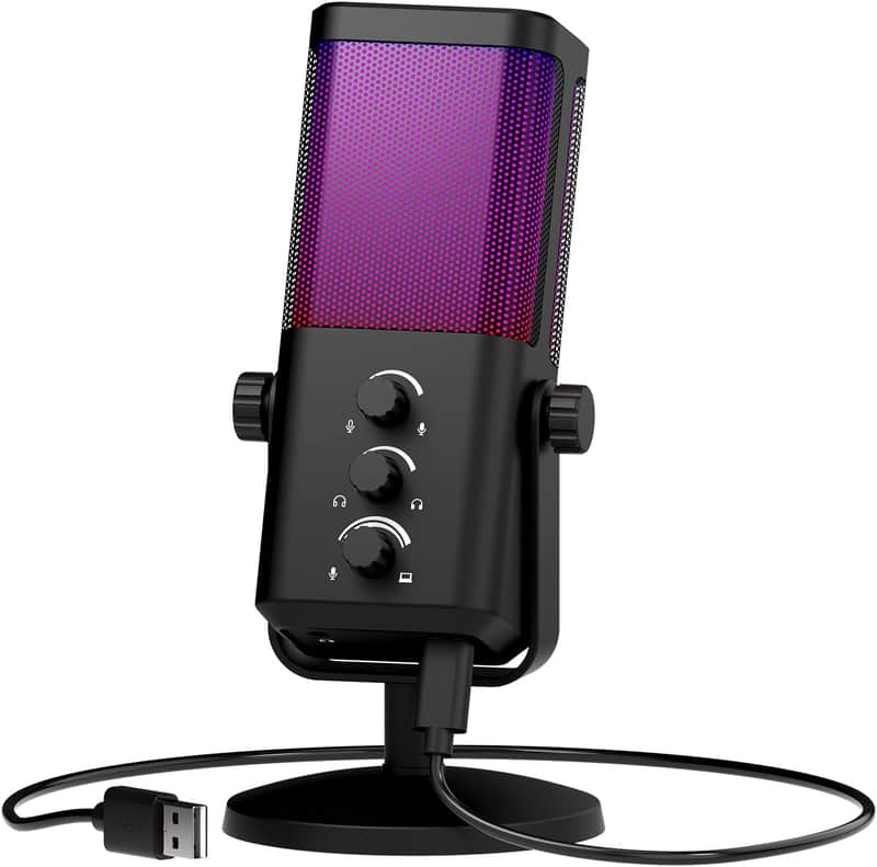 Dynamic Microphone for Gaming Streaming with RGB Light,Computer Condenser Mic Noise Reduction Real-Time Monitoring for Podcast,Studio,PC,PS5,Mac,YouTube image 1