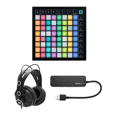 Novation Launchpad X Grid Controller w/ Headphones and Port USB Hub Bundle