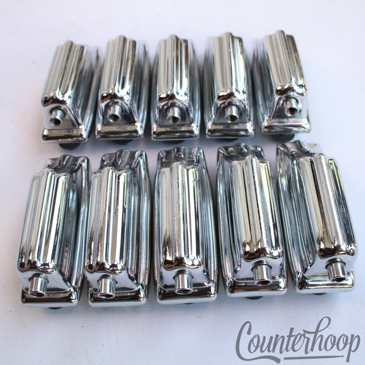 Rogers 10x Beavertail Bass Drum Lugs Chrome Dayton Powertone Vintage 60s USA Set — main photograph