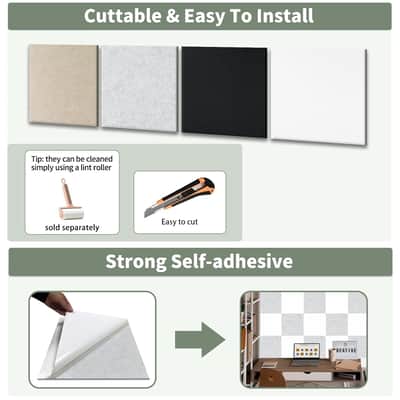 24Pcs Self Adhesive Acoustic Panels, 12 X 12 X 0.32 Inches Wall Covering Tiles Sound Absorbing Panel, Decorative Padding Reverb Echo Dampening Boards For Door Music Recording Home Studio image 6