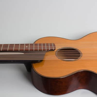 Unlabelled  13 Course Schrammel Contra Harp Guitar, c. 1950's - natural top, mahogany stained back and sides, gig bag case. image 15