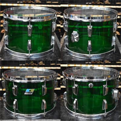 Vintage Ludwig Green Vistalite 13", 16", 24" Drum Kit image 7