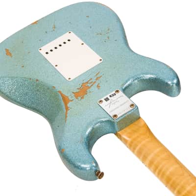 Fender CUSTOM SHOP STRAT 1965 LTD USA 3S TREM RW #CZ548544 - RELIC DAPHNE BLUE SPARKLE image 4