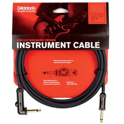 Planet Waves PW-AGRA-10 Circuit Breaker 1/4" TS Right-Angle Instrument Cable w/ Integrated Mute Switch - 10'