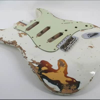 MJT body Aged Nitro Fender Stratocaster Olympic White over 3-Tone Burst reliced image 10