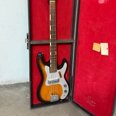 Vintage RARE MIJ Teisco Kingston Model 670 Bass w EZ-Pak Hard Case 1964 Japan - Sunburst image 3