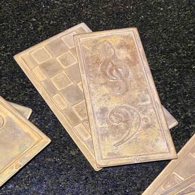 Circa 1980’s Gibson brass templates used for Rick Nielsen of Cheap Trick guitar. Gibson Korina Flying V inlays. image 6