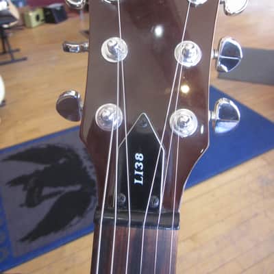 Lyon by Washburn LI38 Solid Body Electric Guitar Dark Brown w/ White Pearloid Pickguard image 4