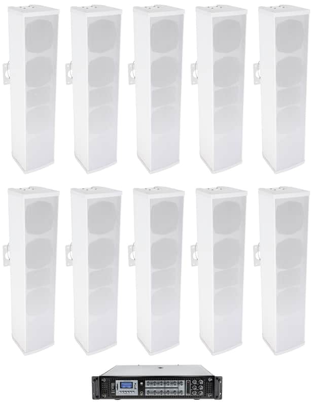 (10) Rockville WET ARRAY 100 White Wall Mount Array 70V Commercial Speakers+Amp image 1