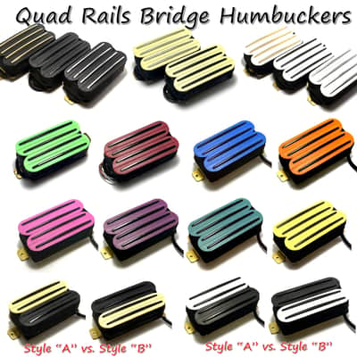 Quad Rails White Black Zebra Bridge Humbucker, 4 Black Blade Rails, Passive 23K Guitar Pickup ~ Style B image 5