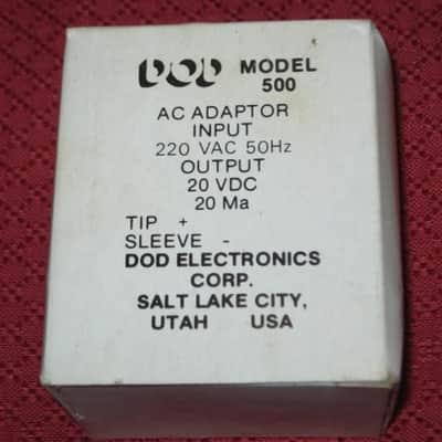 new old stock (1980s) genuine DOD 500 AC Adaptor (for Performer Pedals) 1/4" jack end (for European power outlets INPUT: 220 VAC, 50 HZ // OUTPUT:  20 VDC, 20 mA) image 5
