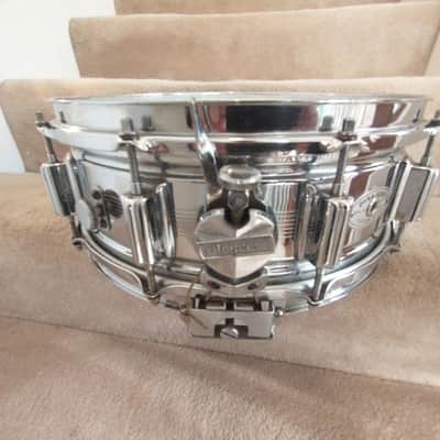 Rogers Vintage 7 line Dynasonic chrome over brass snare drum 1963/64 Cleveland SN 5244! image 2