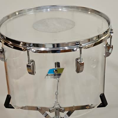 1970s Ludwig Vistalite Clear 10x14 Concert Tom Drum Blue/Olive Badge w/ Clip Mount image 2