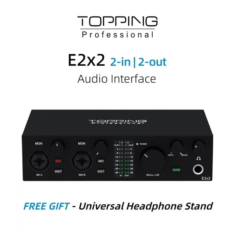 TOPPING E2x2 USB-C Audio Interface | 2-In/2-Out, 127dB Output & NFCA-LE Headphone Amp image 1