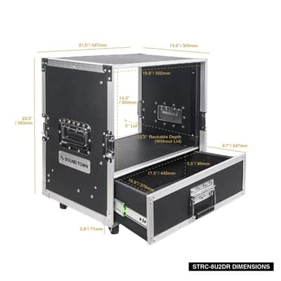 STRC-8U2DR | 8U Rack Case with 2U Rack Drawer, Casters, for 19" Amps, Mixers, Microphone Receivers image 7