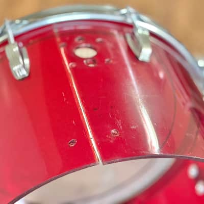 CRACKED! Vintage 70's Ludwig Vistalite 14" Concert Tom Red Acrylic for Drum Set image 7