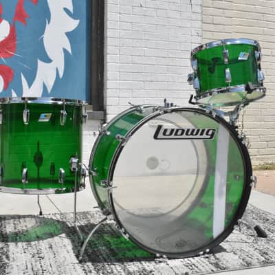 Vintage Ludwig Green Vistalite 13", 16", 24" Drum Kit image 1