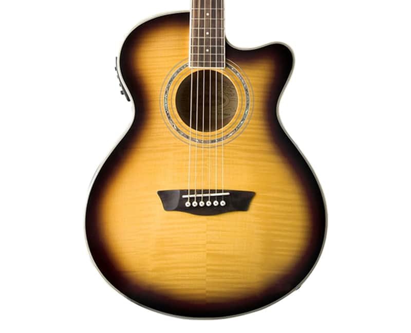 washburn tobacco sunburst LSJ743S Lakeside Jumbo - making it super comfortable to play for those long gigs or recording sessions Washburn Raven Electric Guitar -