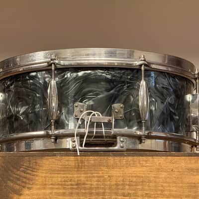 1950's Slingerland 5.5x14 Gene Krupa Radio King Black Diamond Pearl Snare Drum Solid Shell image 10