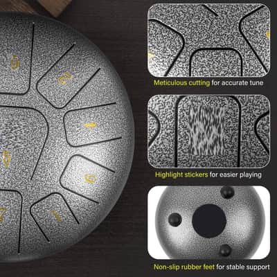 Steel Tongue Drum, 10 inch 11 Notes Tank Drum C Key Percussion Steel Drum Kit w/Drum Mallets Note Stickers Finger Picks Mallet Bracket and Gig Bag image 3