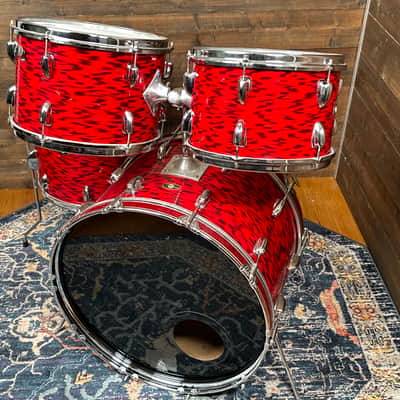1960s Slingerland 4pc Drum Set Red Tiger Pearl 22/12/13/16 image 3