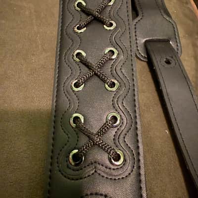 Vorson Padded Leather Guitar Strap - Black w/ Black Lacing (Gilmour-style) image 3