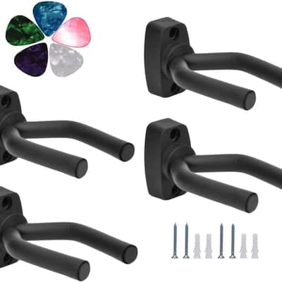 Guitar Mount Wall Hanger Stand Ukulele Wall Hook Keep Holder Mount Display 4 Pack with Guitar Picks Violin Wall Stand Mandolin Rack Bracket Bass Accessories Easy to Install(5 Pack Guitar Picks) image 1
