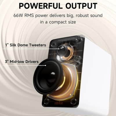 Edifier Bookshelf Speakers, 66W RMS Desktop Speakers, Hi-Res Audio & Hi-Res Wireless Audio Computer Speakers, Bluetooth V5.3 Speakers with USB-C AUX Input and Stands – White image 3