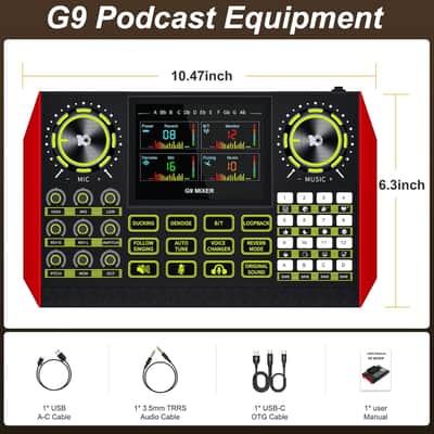 G9 Audio Mixer，Podcast Equipment Live Sound Card for Streaming，Audio Interface DJ Mixer Sound Card/Board Condenser Microphone for Tiktok Gaming Video Content Creator Kit. image 2