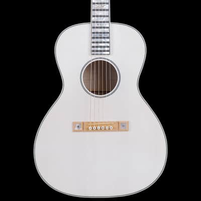 iMus i00-Size Handcrafted Acoustic Guitar - Adirondack Spruce Top with Flamed Maple Back and Sides - 90-Day Build,Ebony Fretboard Abalone Inlay - Stage and Studio Pro - Gloss White -Chinese Mother-of-Pearl Inlay Art image 5