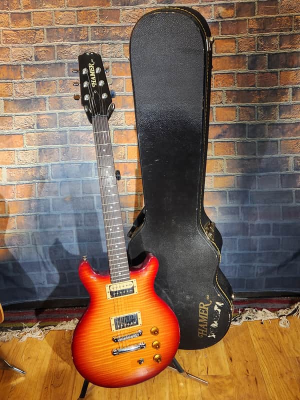 USA Hamer 1997 Studio Archtop Maple Flame Carved Top Cherry Sunburst And Hamer Hard Case image 1
