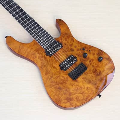 Burl Wood Top Custom 7 String HH Electric Guitar, Maple Neck, Okoume Body