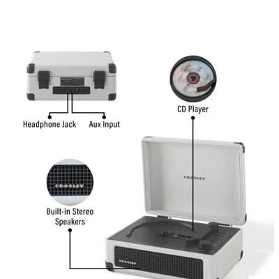 Crosley CR3505DP Cruiser Portable CD Player Retro Bluetooth Speakers, White Farmhouse -NEW image 3
