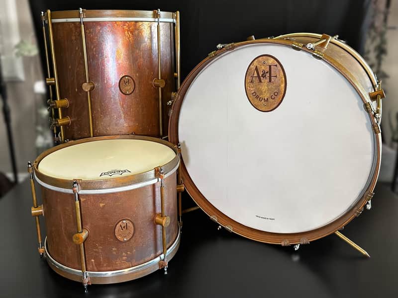 A&F Drum Co. Raw Copper Bop Drum Set (12/14/18) 2025 - Copper Patina image 1