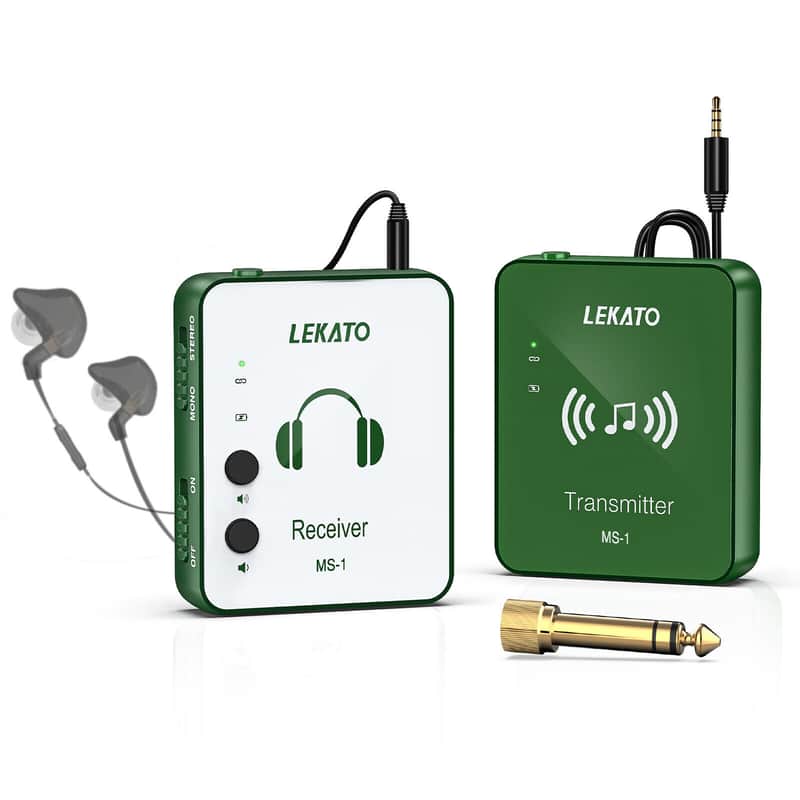 LEKATO Wireless Earphone Monitor 2.4G Guitar Transmitter Receiver System Set image 1