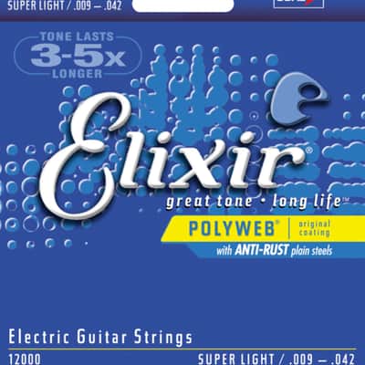 Elixir 12000 Polyweb Super Light Coated Nickel Electric Guitar Strings, 9-42 image 5
