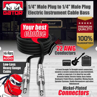 Gator 15ft 1/4” Male to 1/4” Male Cable TS Mono Cable Guitar Bass Keyboard - Black image 3
