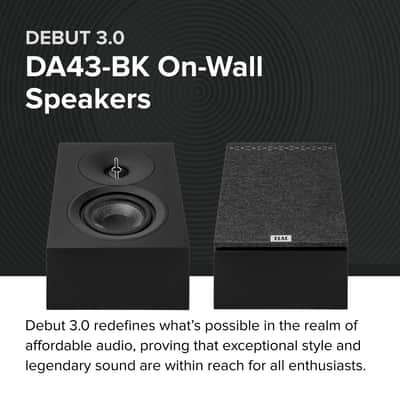 ELAC Debut 3.0 DA43-BK Atmos-Enabled On-Wall Speakers, Black Ash (Pair) - 1” Aluminum Dome Tweeter & 4” Aramid Fiber Woofer - 2-Way Bass Reflex - 48Hz to 38KHz Response image 2